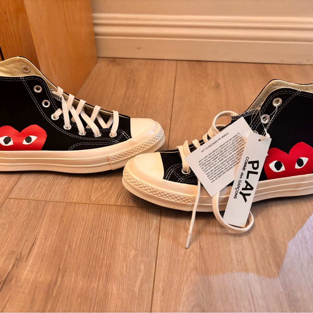 Converse Kids Black and Cream High-Tops with Red Heart